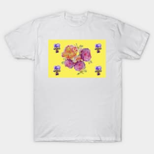 Pink Rose Pattern on Yellow - Shabby Chic T-Shirt